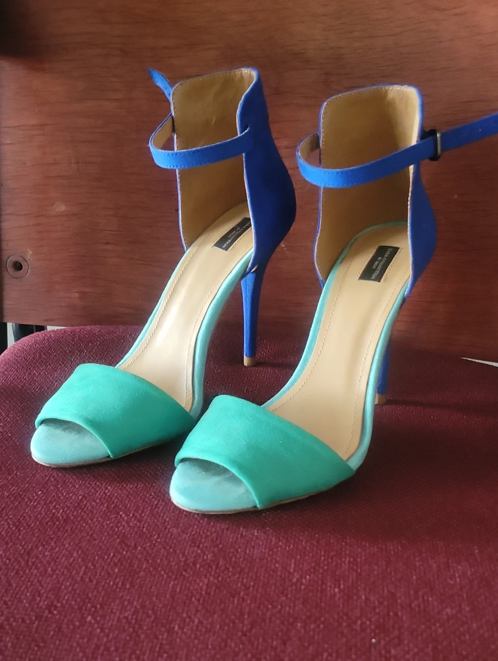 NEW Zara Colorblock Suede Ankle Strap Stiletto High Heels Sandals Blue  37 6.5
